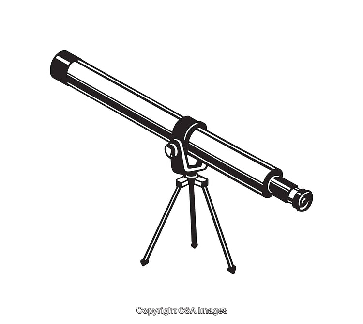 Black and White Line Art of a Telescope on a Tripod Stand