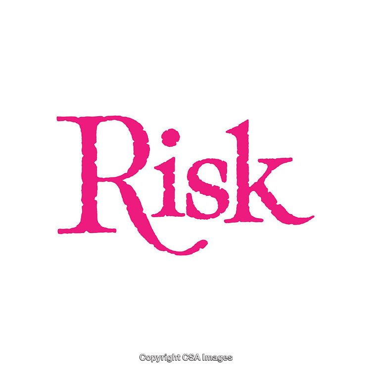 Pink Text Depicting the Word Risk on a White Background