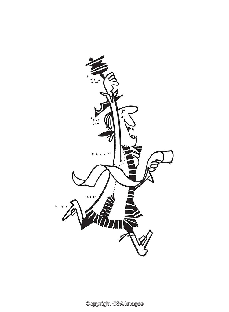 Playful Line Art Depicting an Excited Character Holding a Trophy
