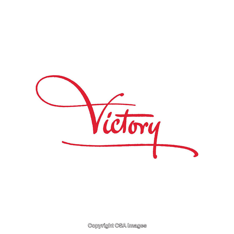 Elegant Red Calligraphy Design Featuring the Word 'Victory' on White Background