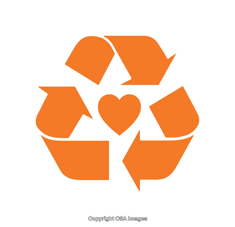 Heart and Recycling Symbol in Orange on a White Background