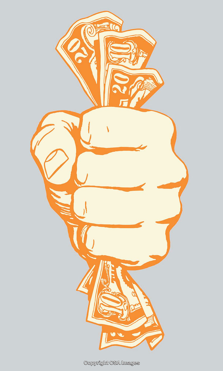 Illustration of a Hand Gripping Paper Money Showing Economic Concept
