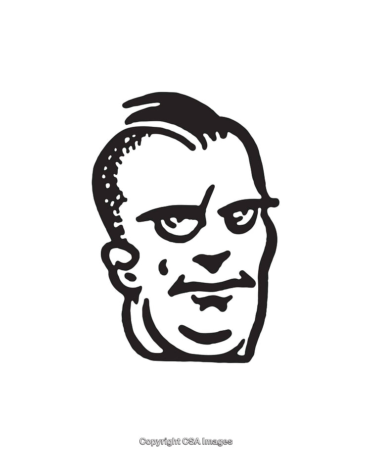 Black and White Line Art of a Character's Unique Face Illustration