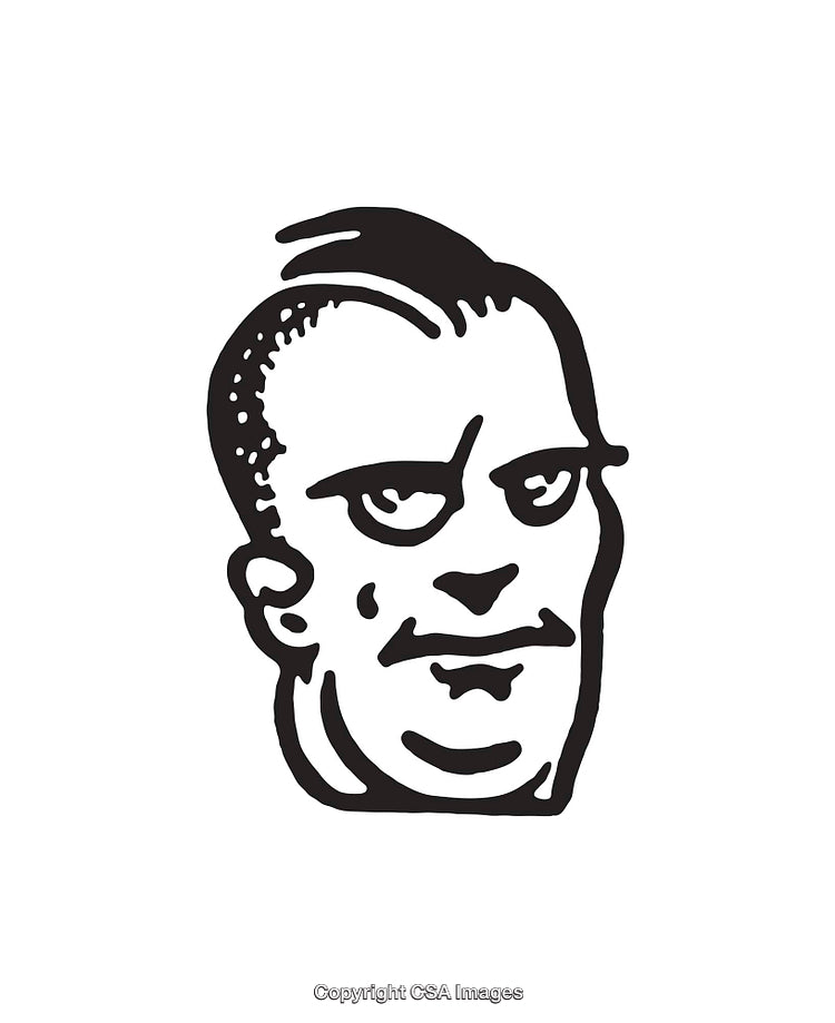 Black and White Line Art of a Character's Unique Face Illustration
