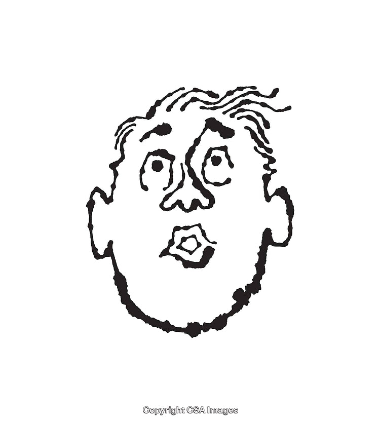Expressive Black and White Line Art of a Surprised Face