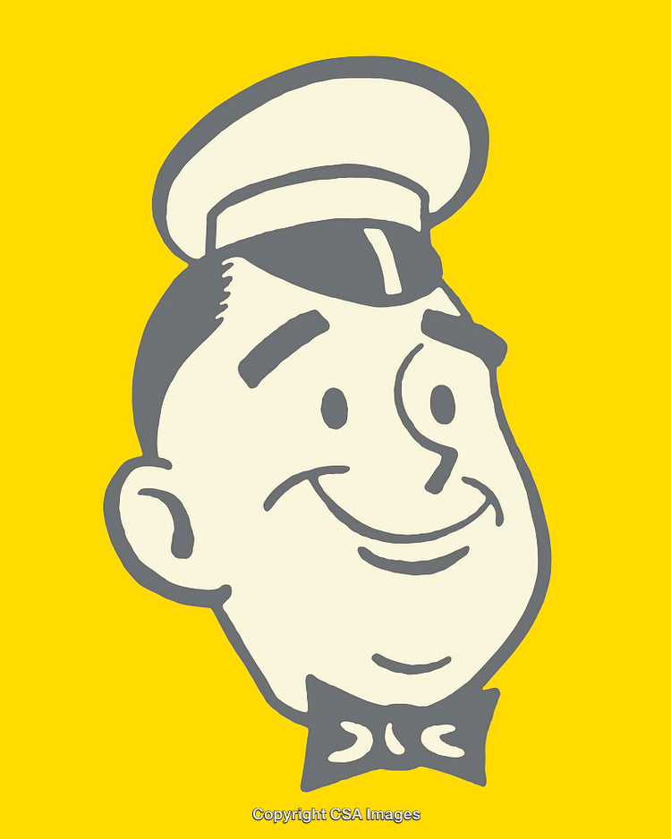 Retro Styled Smiling Character Illustration Against a Bright Yellow Background