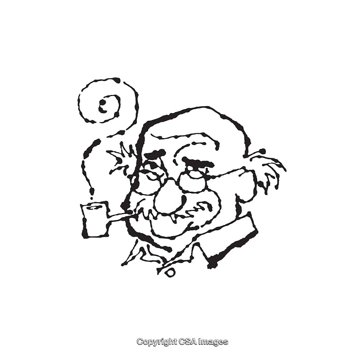 Black and White Illustration of Man Smoking Pipe in Sketch Style