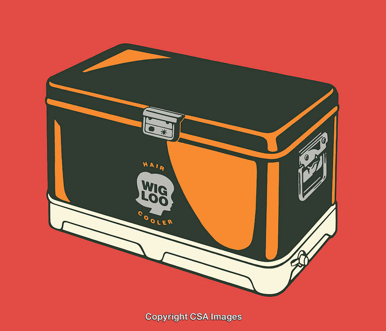 Retro-Style Colorful Cooler Box Illustration on Red Background