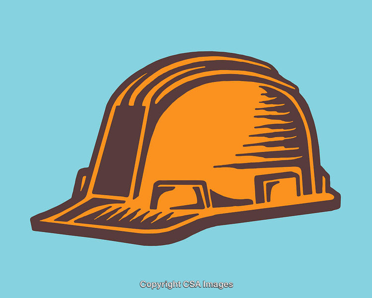 Graphic Illustration of an Orange Hard Hat Against a Blue Background