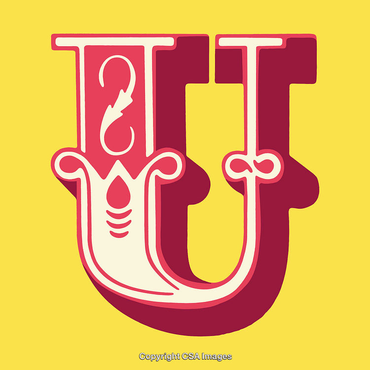 Stylized Artistic Letter U Design on a Vibrant Yellow Background