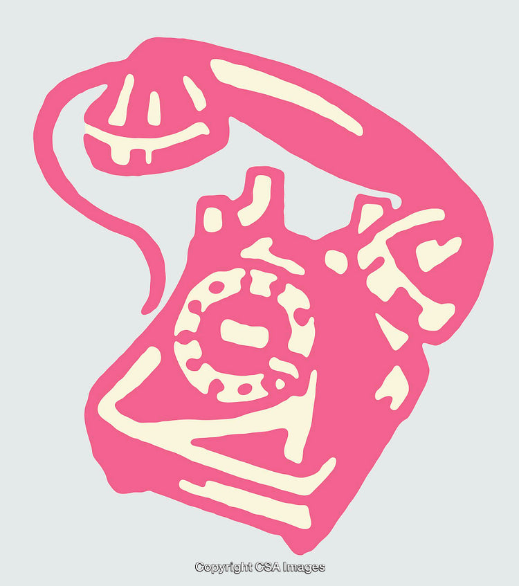 Pink Line Art Illustration of a Vintage Rotary Telephone