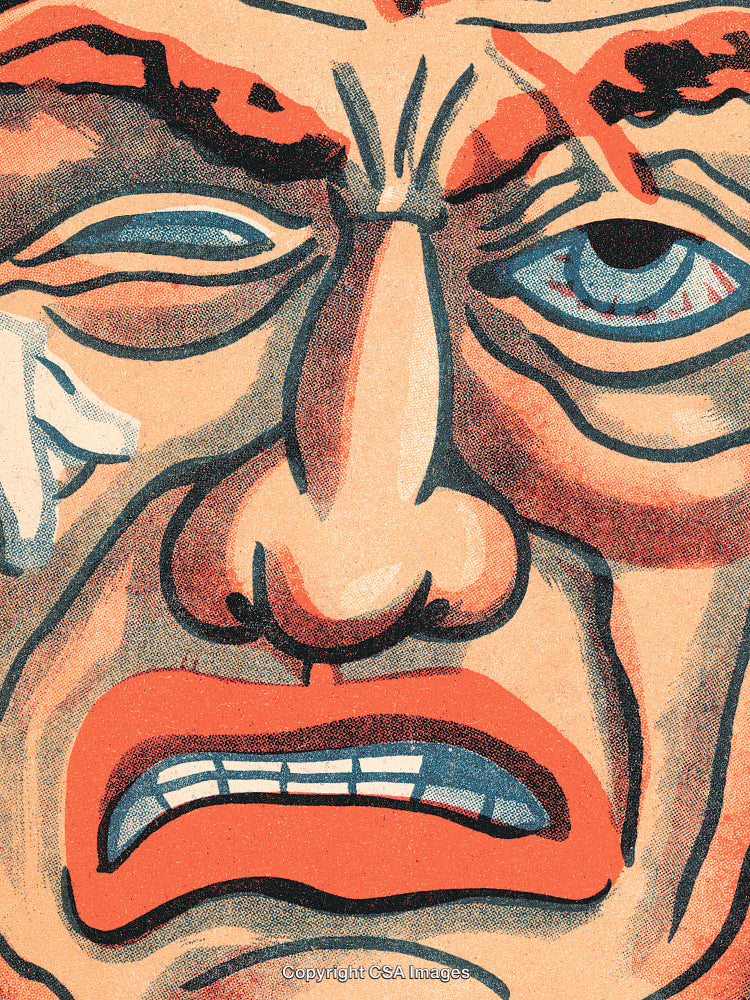 Vintage Cartoon Illustration of a Distorted Facial Expression in Halftone Style