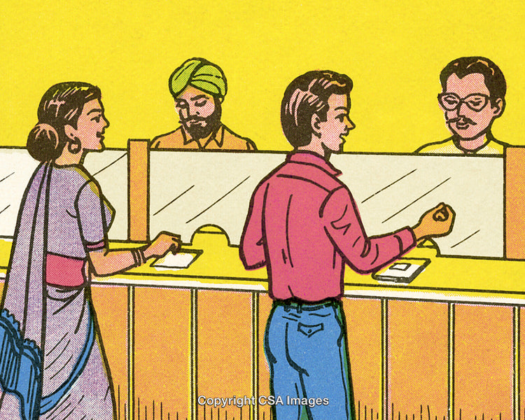 People in a Bank Engaged in Financial Transactions and Interacting With Officials