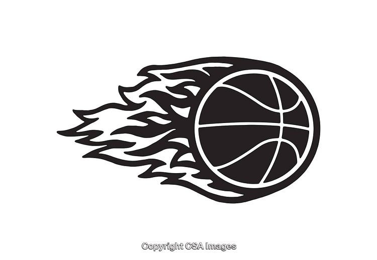Black and White Flaming Basketball Line Art Icon Design