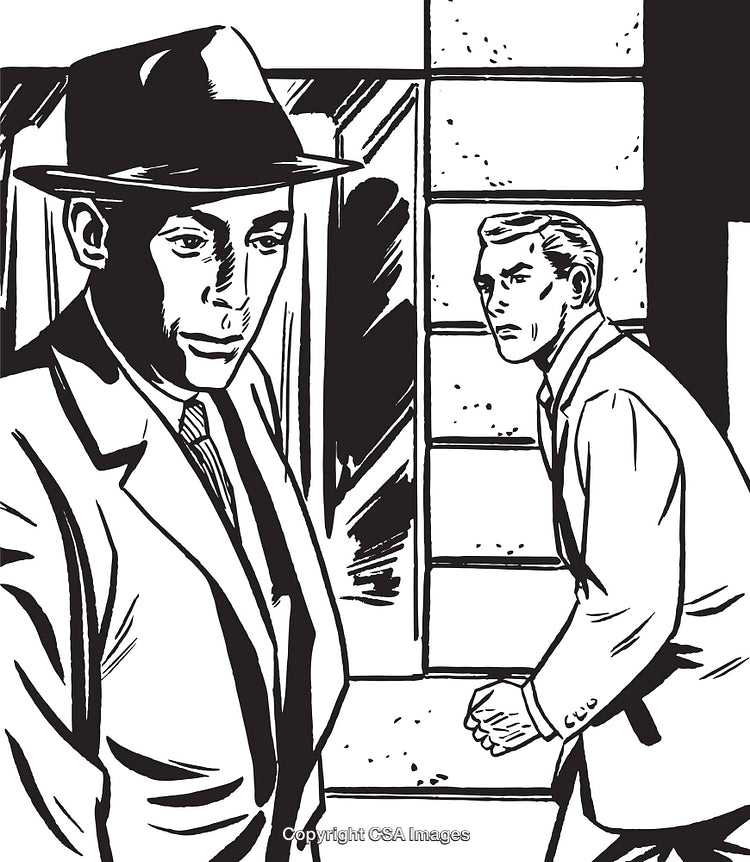 Vintage Illustration of Two Men in a Noir Detective Scene
