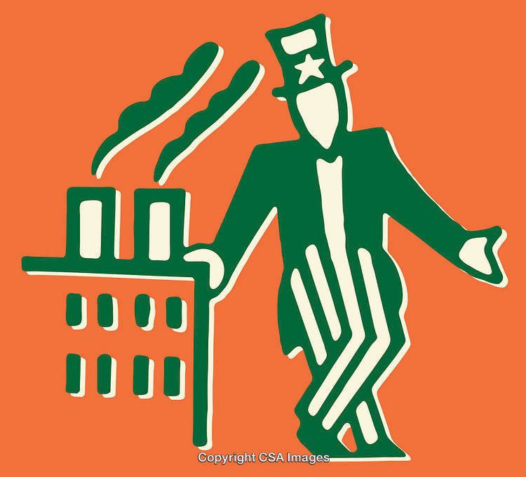 Retro-Style Illustration of a Character with a Factory in Minimalist Art