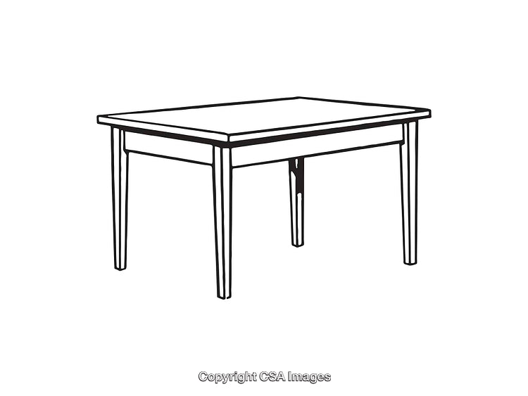 Simple Black and White Line Art Drawing of a Wooden Table