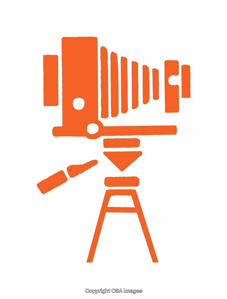 Retro Camera Icon Depiction in Bold Orange Color Design
