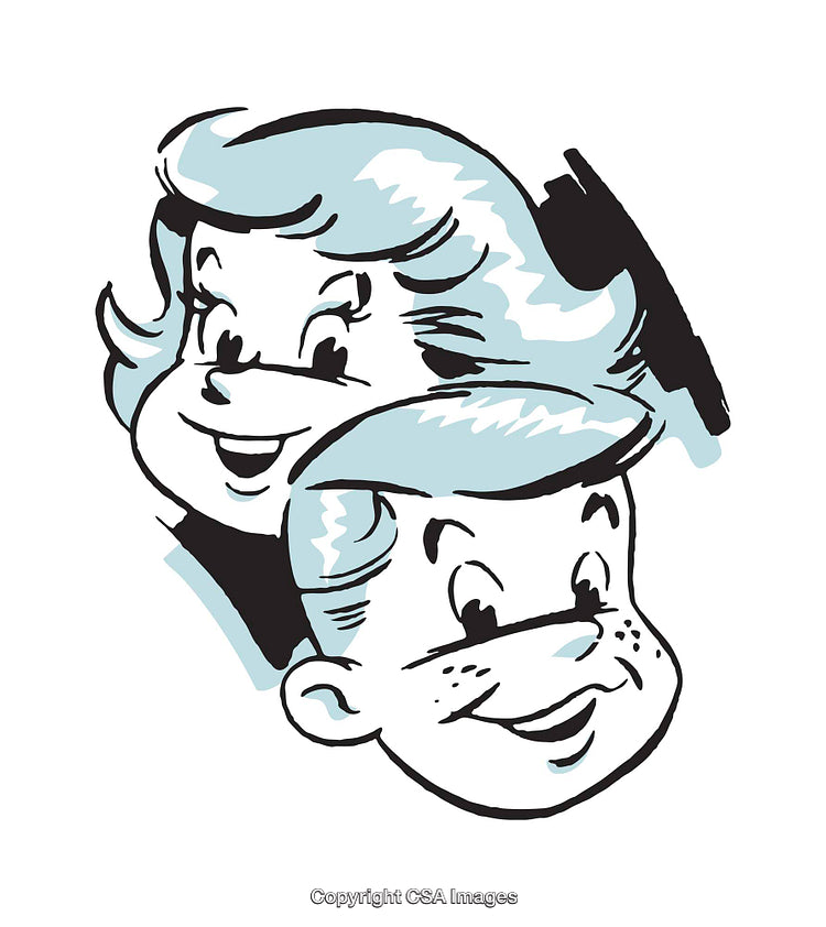 Vintage Cartoon Illustration of Two Happy Faces with Lively Expressions