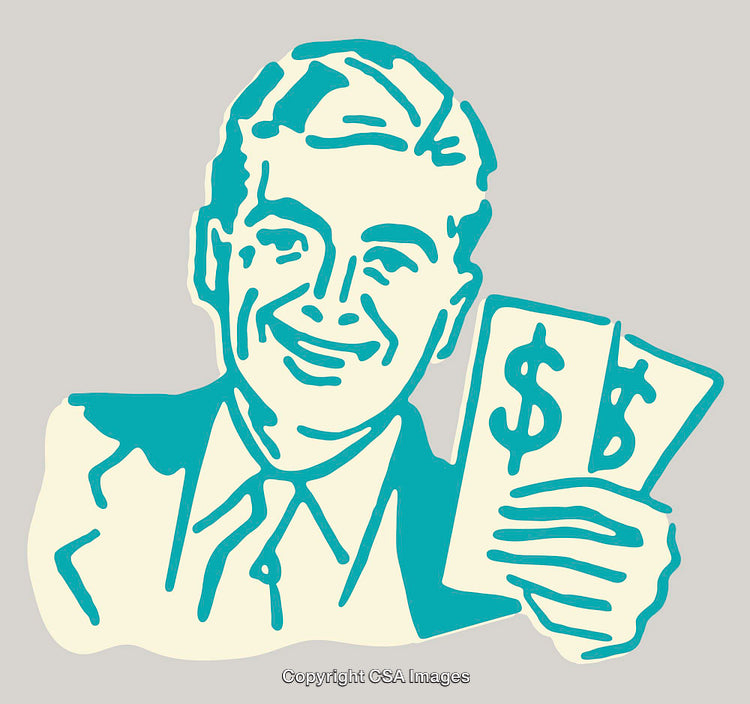 Retro Styled Illustration of Happy Man with Dollar Bills