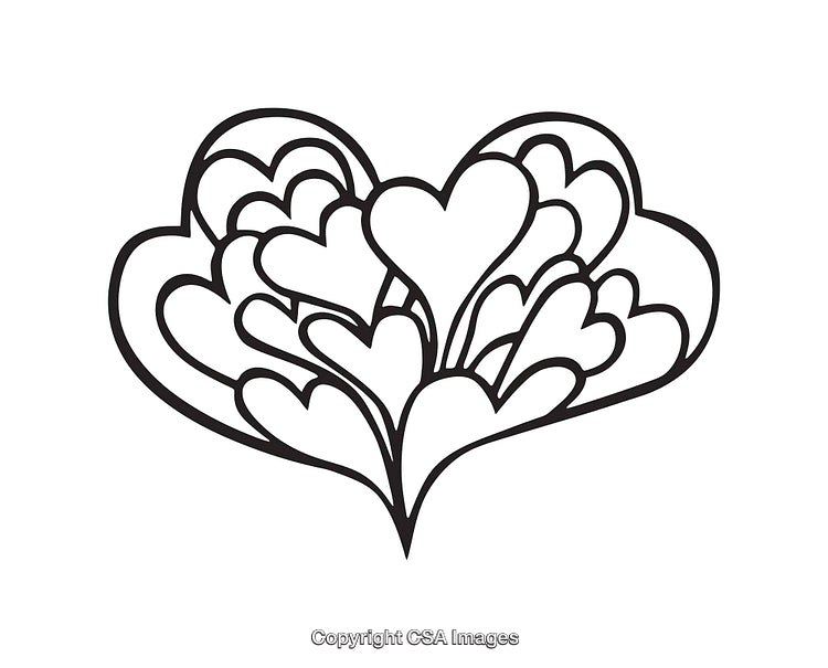 Black and White Line Art of Overlapping Heart Shapes for Valentine's Day