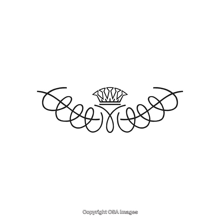 Elegant Black and White Ornamental Design with Curves and a Crown