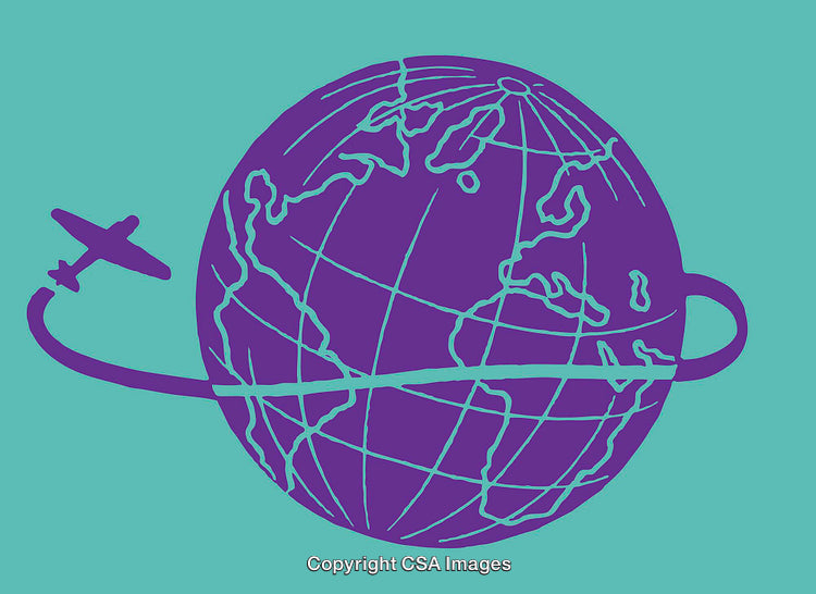 Minimalist Purple Globe Illustration With Airplane Symbolizing Global Travel
