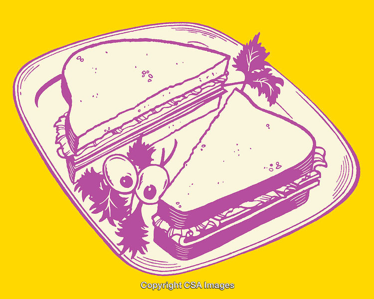 Artistic Illustration of Sandwiches Served on Plate with Decorative Garnish