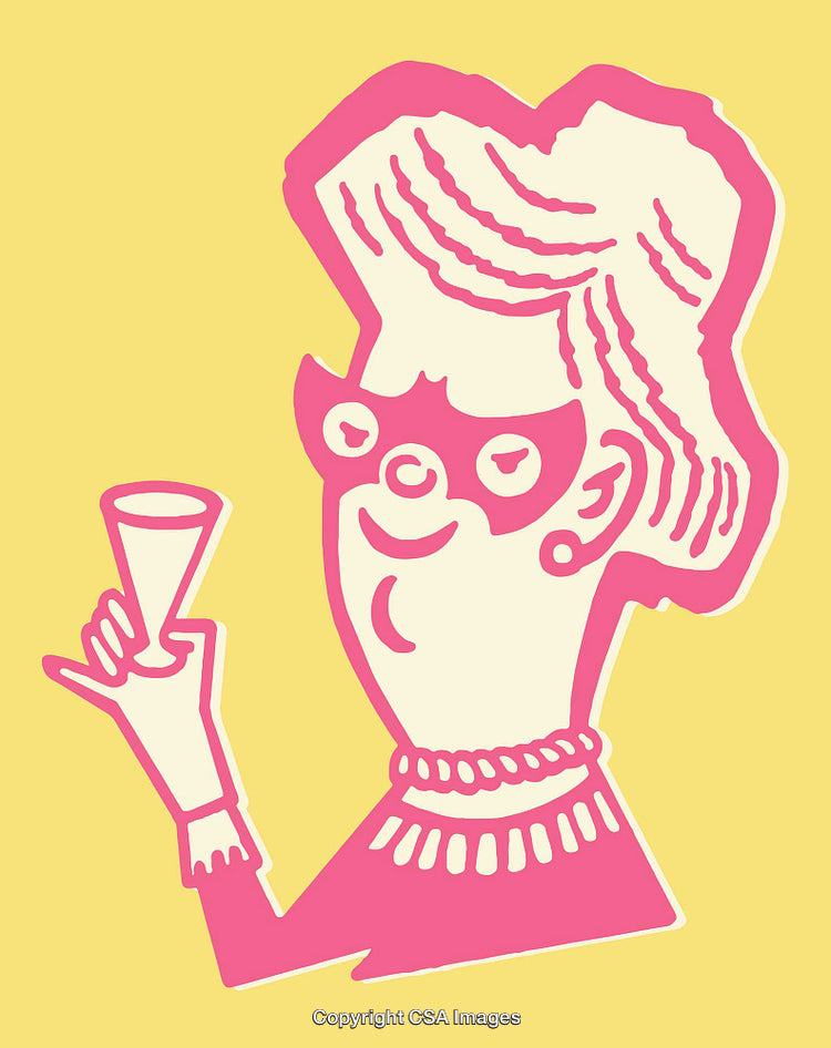 Retro Style Illustration of Woman Toasting with Champagne Glass
