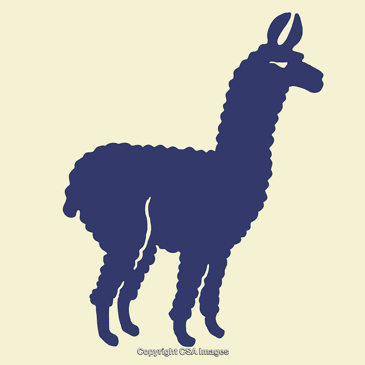 Blue Silhouette of a Standing Llama on a Light Background