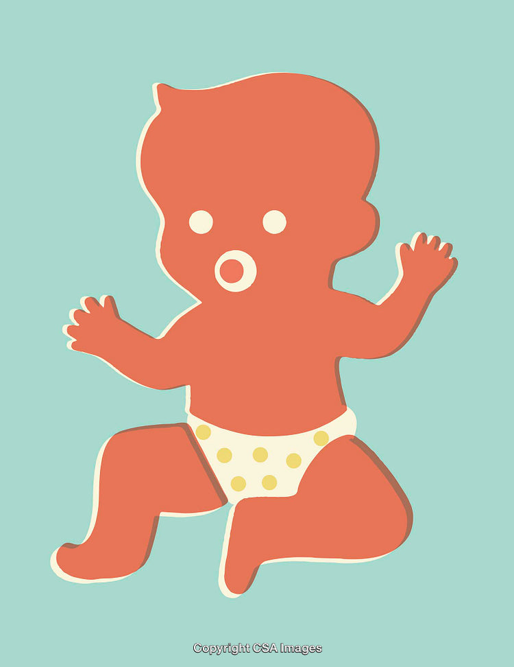 Playful Minimalistic Art of a Baby in Diaper on Blue Background