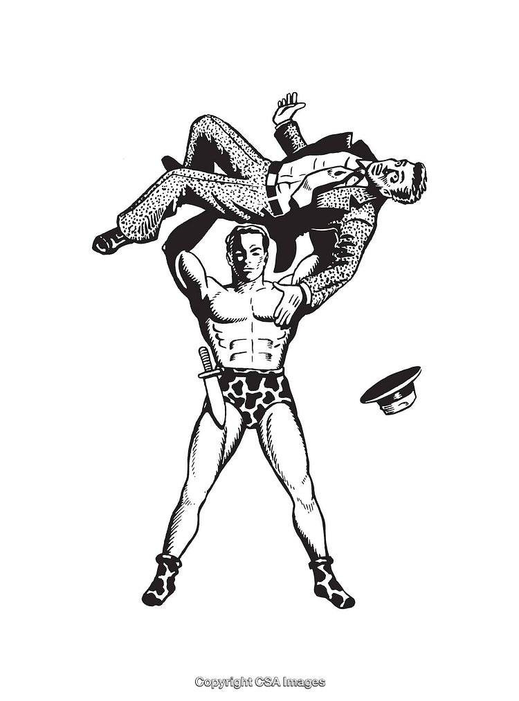 Dynamic Black and White Line Art of Two Characters in Action