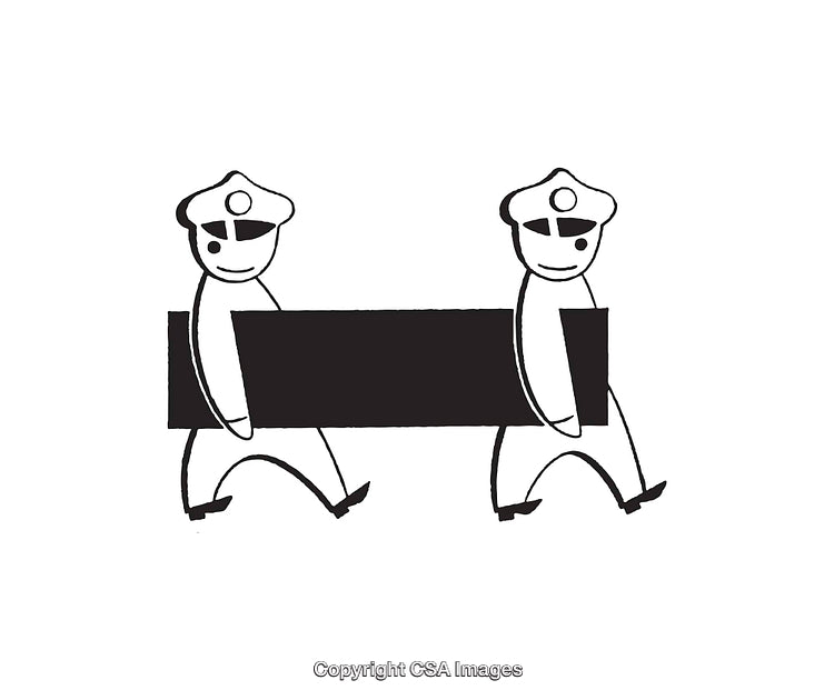 Cartoon Policemen Carrying a Long Object in Black and White Art