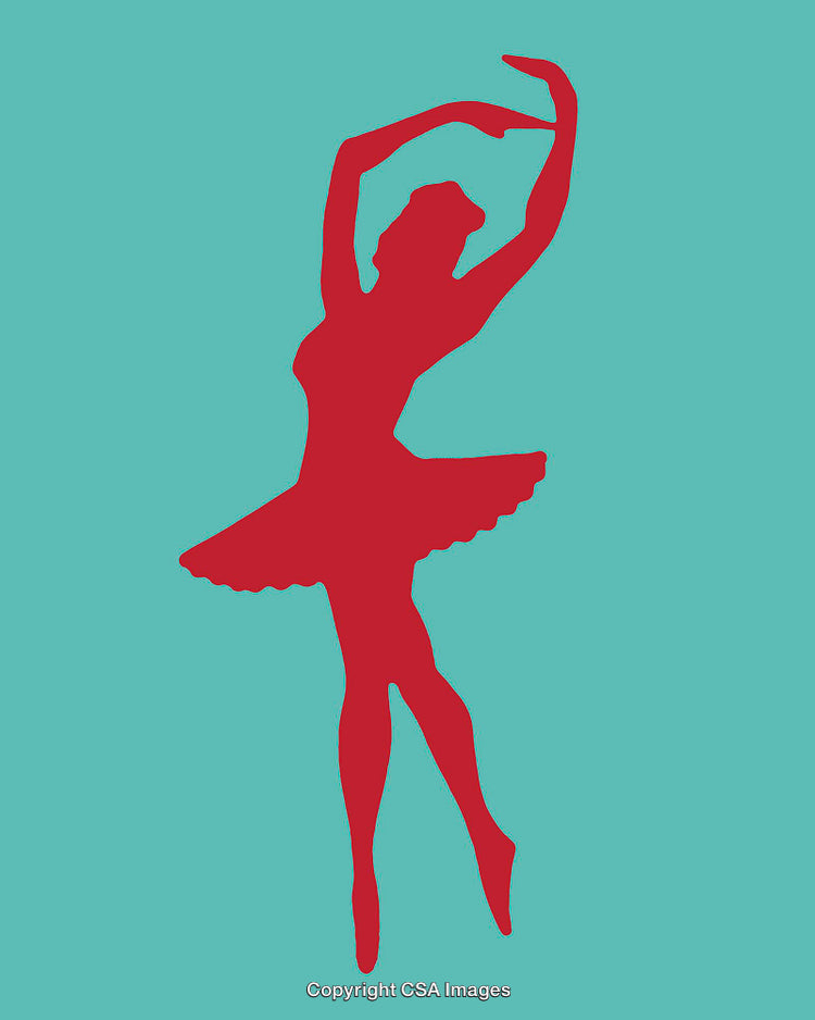 Silhouette of a Graceful Ballerina in Striking Red on Blue Background