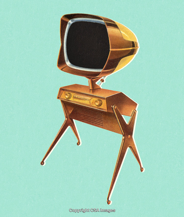 Retro Television on Turquoise Background with Mid-Century Modern Design