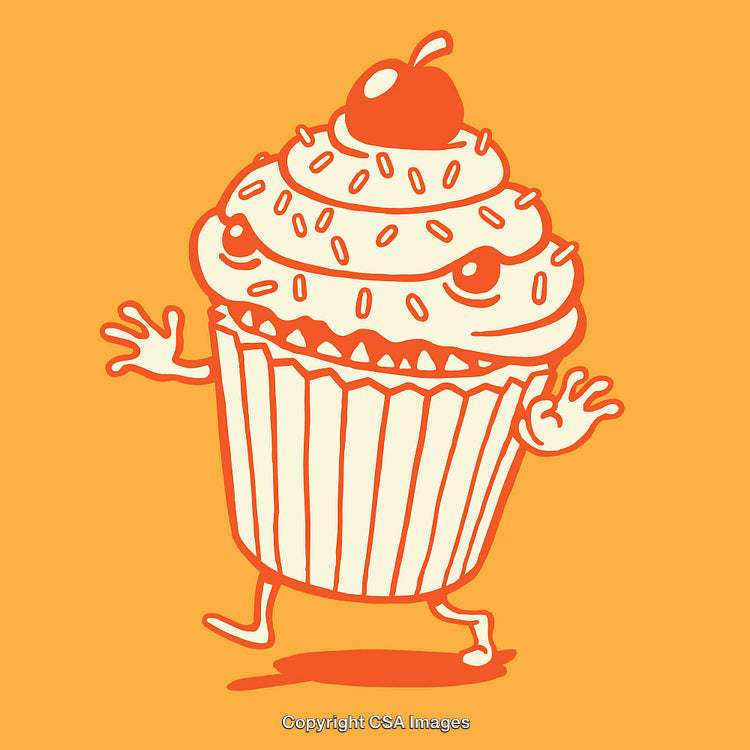 Cute Cupcake Character with Surreal and Humorous Features