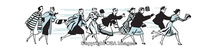 Retro Illustration of Women Rushing for Shopping in Vintage Style