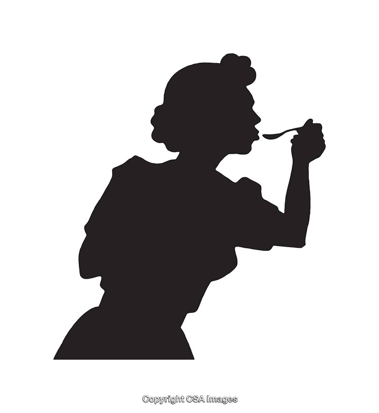 Silhouette of a Woman Tasting Food with a Spoon Illustration