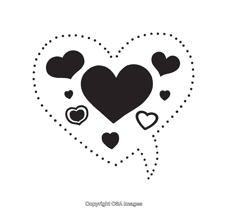 Black and White Line Art of Heart Shapes in Various Sizes