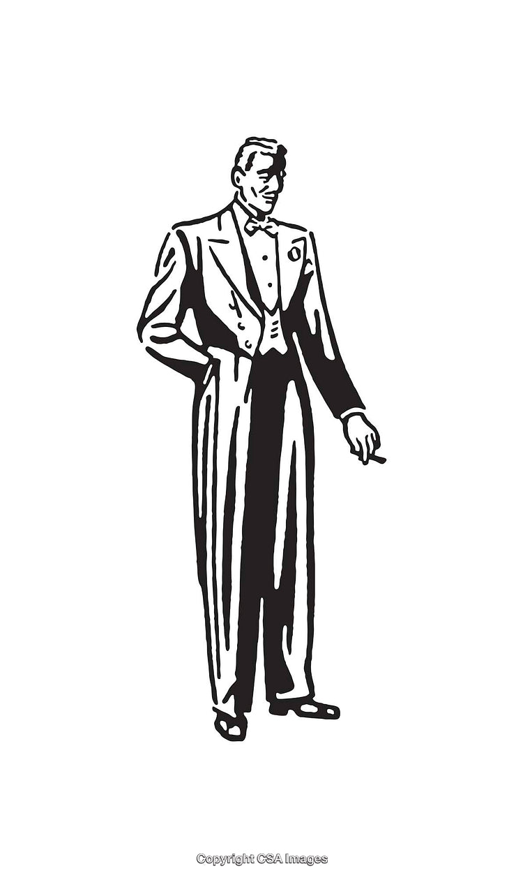 Vintage Illustration of a Man in Formal Attire with a Suit and Tie