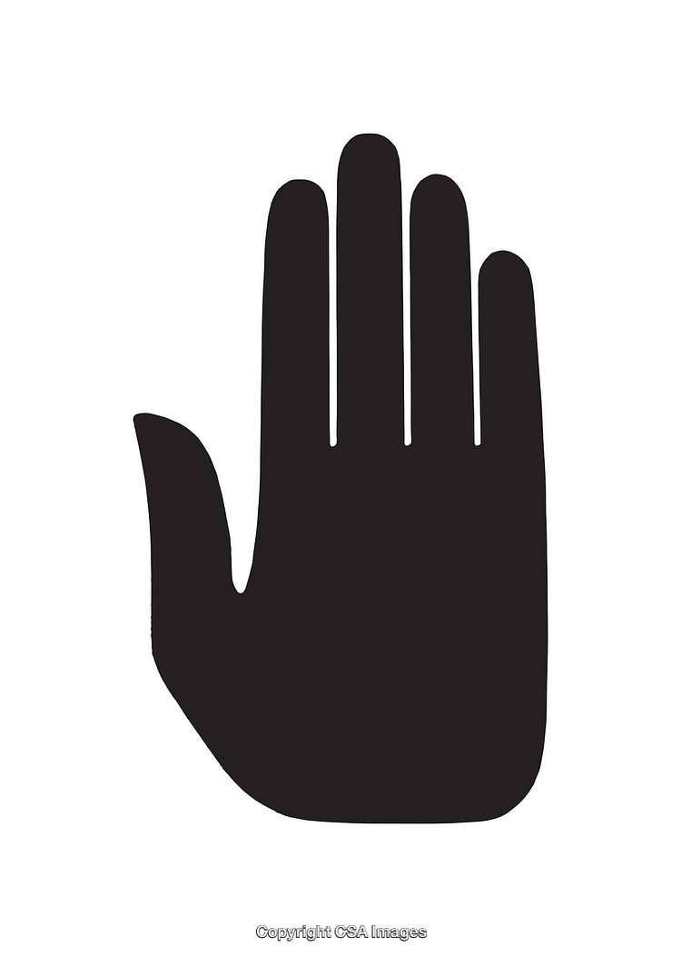 Black Silhouette of an Upright Palm Hand Illustration on White