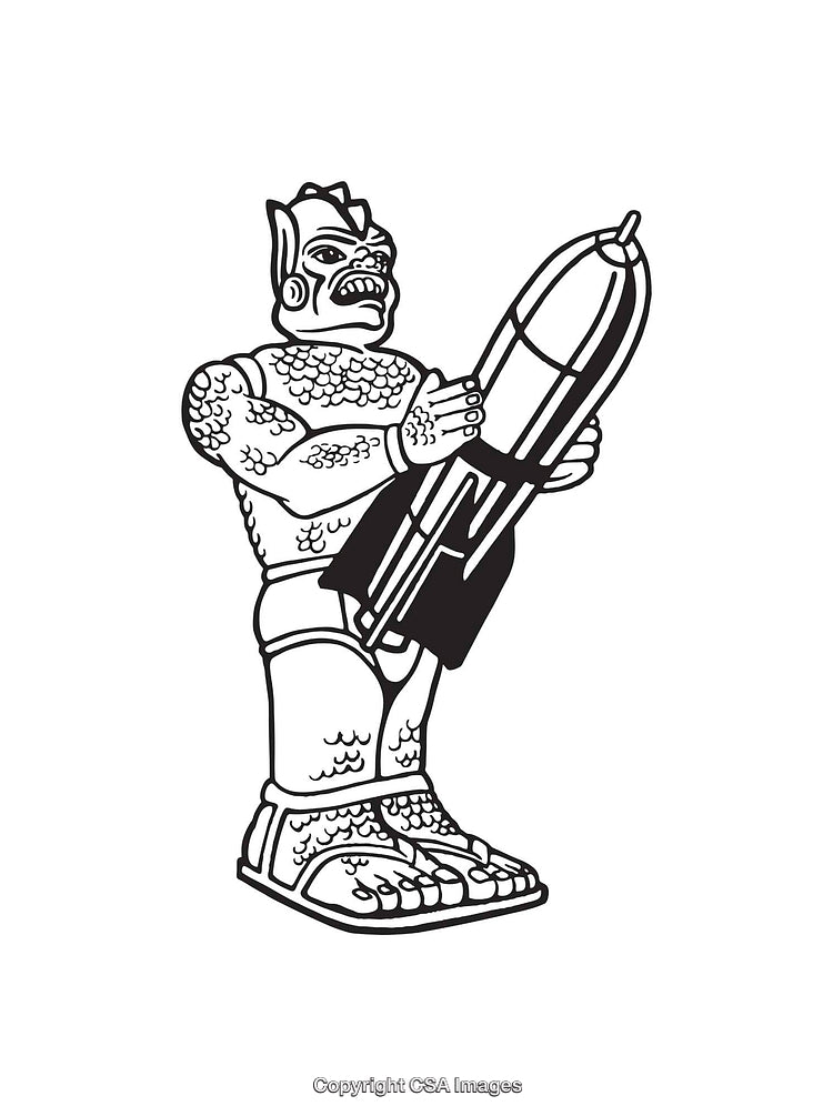 Black and White Illustration of Creature Holding Missile