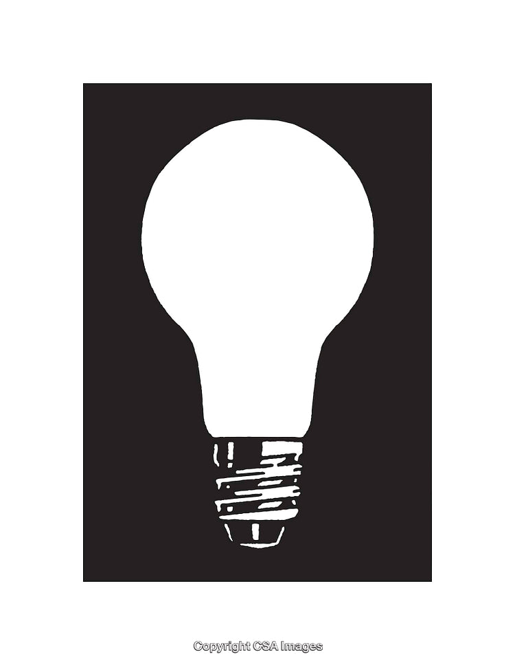 Black and White Line Art of a Light Bulb Illustration