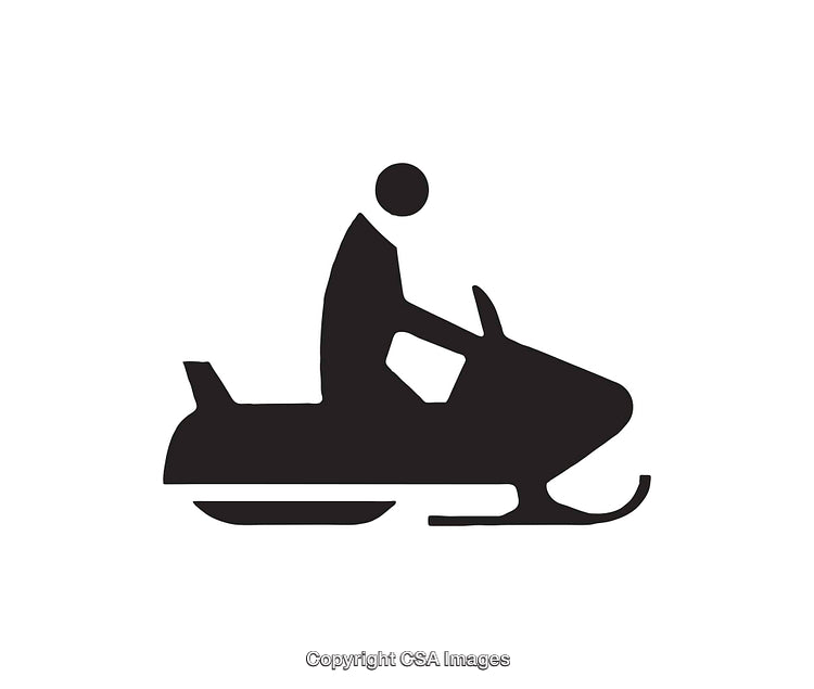 Silhouette Icon of a Person Riding a Snowmobile - Black and White