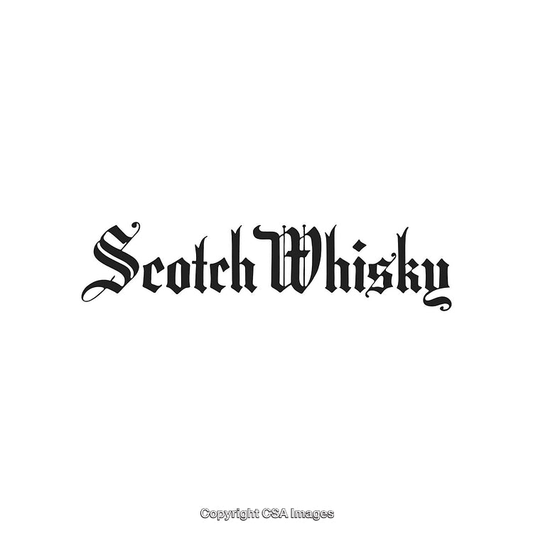 Elegant Blackletter Typography for Scotch Whisky Branding on White Background