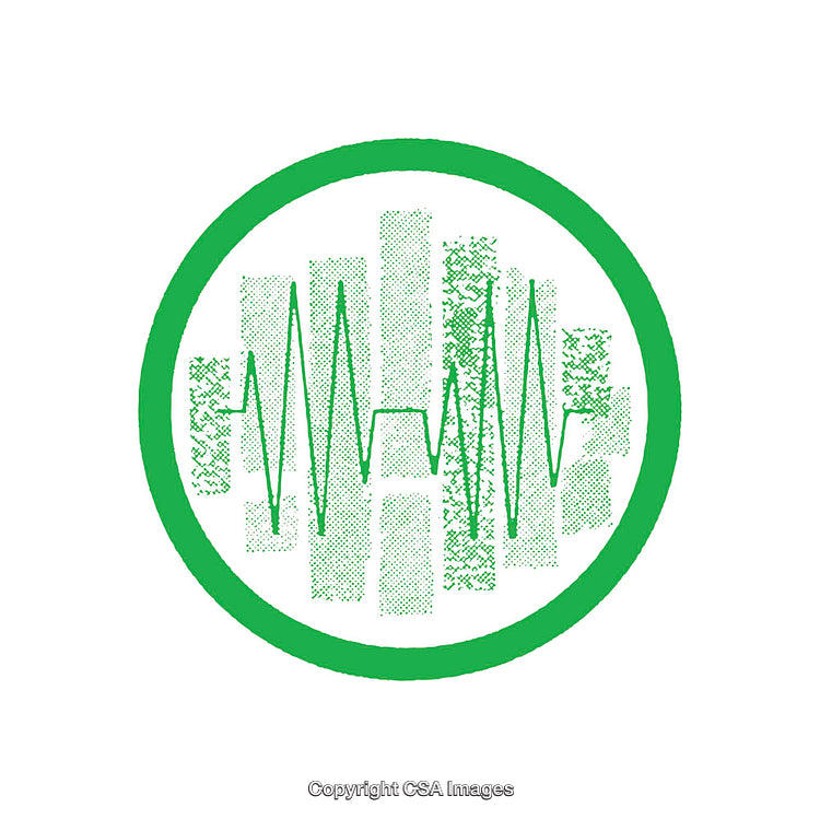 Green Digital Waveform Diagram with Textured Background and Circular Frame