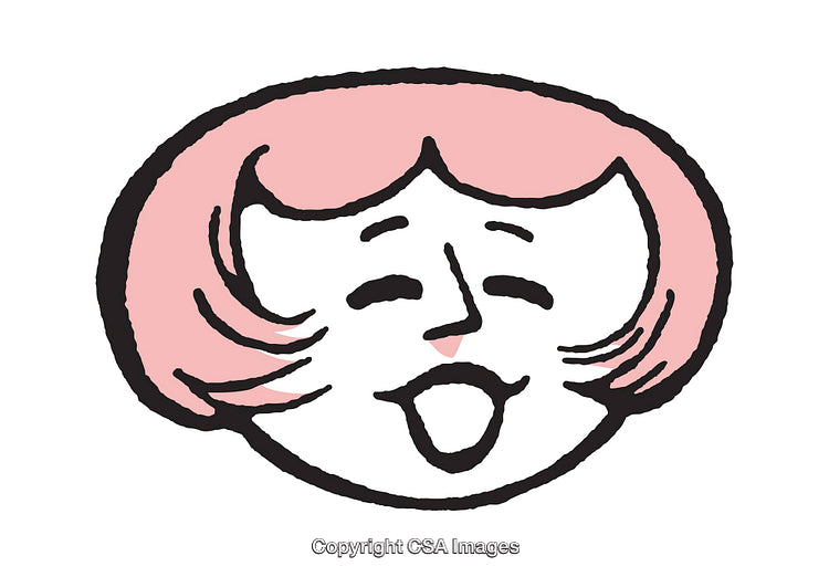 Illustrated Cartoon Face with Pink Hair Expressing Joyful Emotion