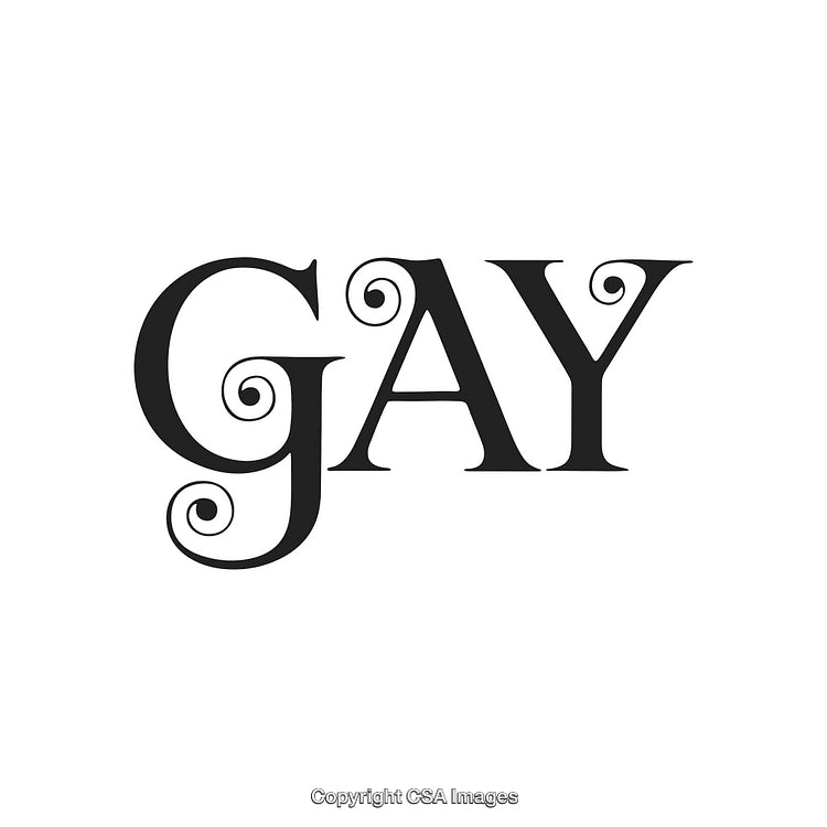 Stylized Typography of the Word 'Gay' with Elegant Swirls
