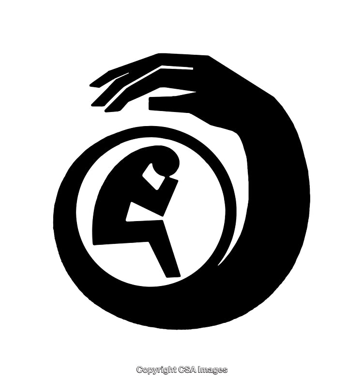 Black and White Line Art Symbolizing Protection and Reflection