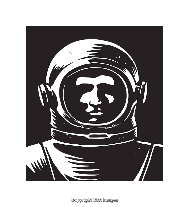 Black And White Line Art of an Astronaut's Helmet In Space